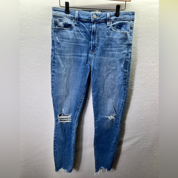 Paige Hoxton Ankle Distressed Jeans Womens 30 waist Blue Stretch Denim 2158 - Picture 1 of 9